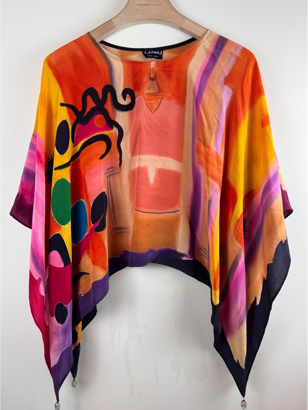 Dilemma Fashions Hand Painted Abstract Art Poncho Top Multicolor One Size